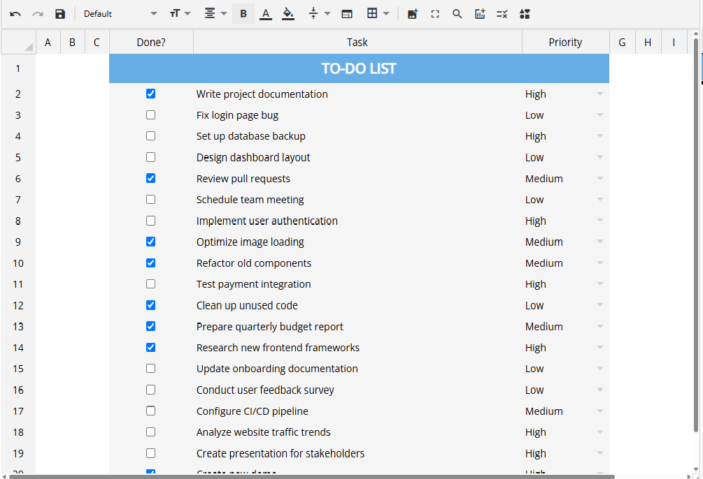 Task List with Jspreadsheet